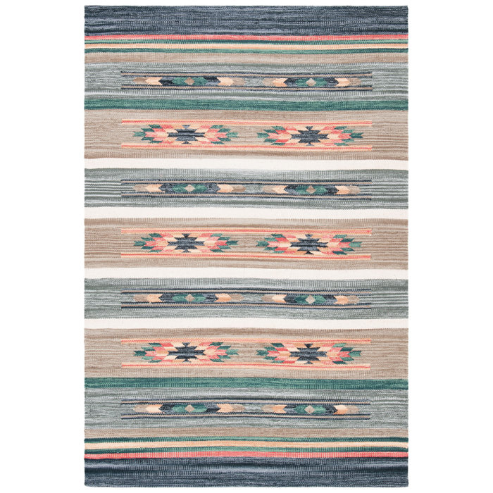 Union Rustic Conanso Handmade Flatweave Cotton Gray/Orange/Green Rug